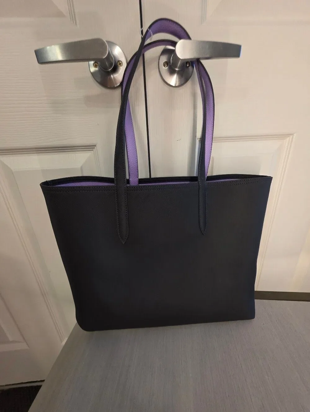 Lacoste Anna Reversible Two-Tone Tote Navy and Lilac NEW